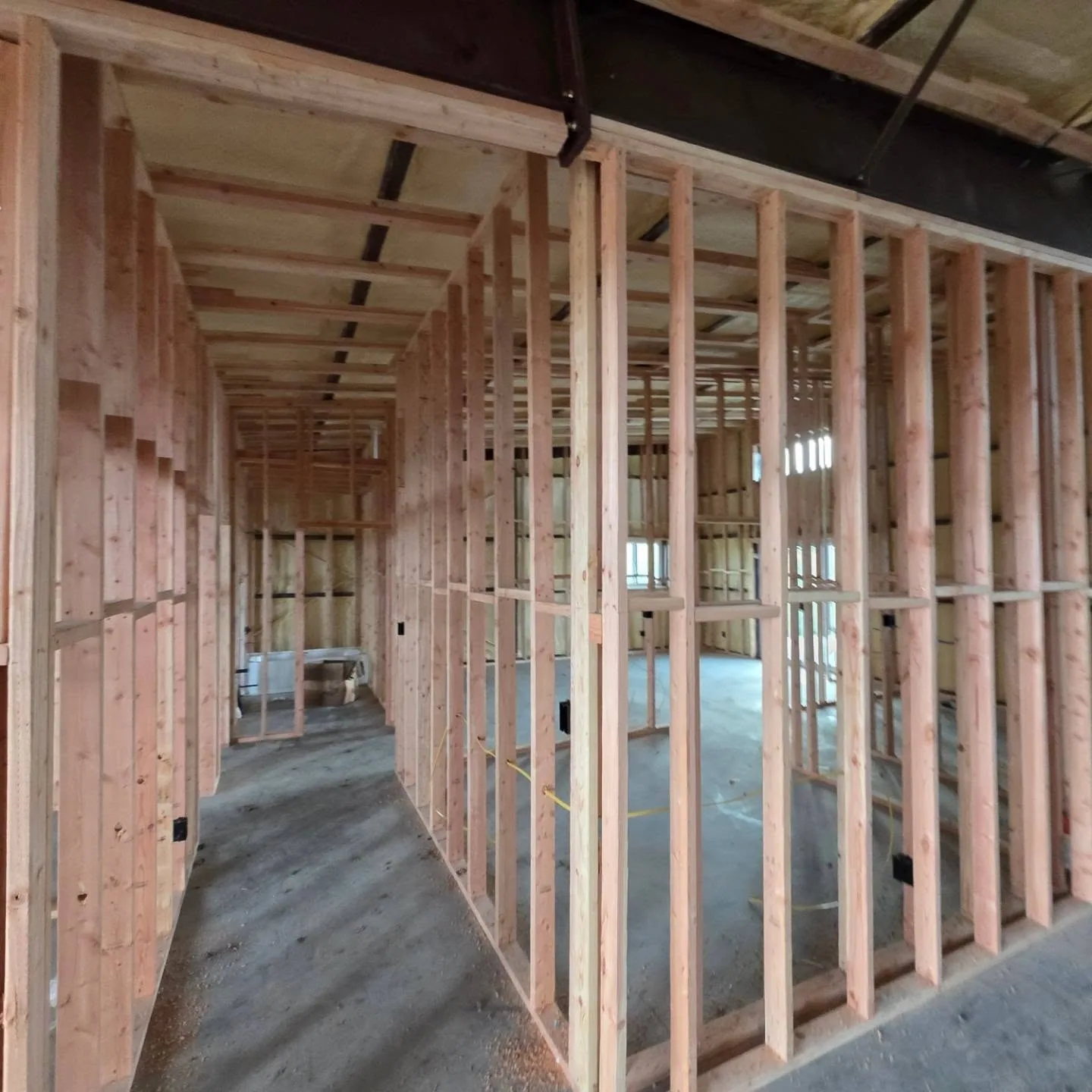 Framed hallway ceiling joists black steel beam