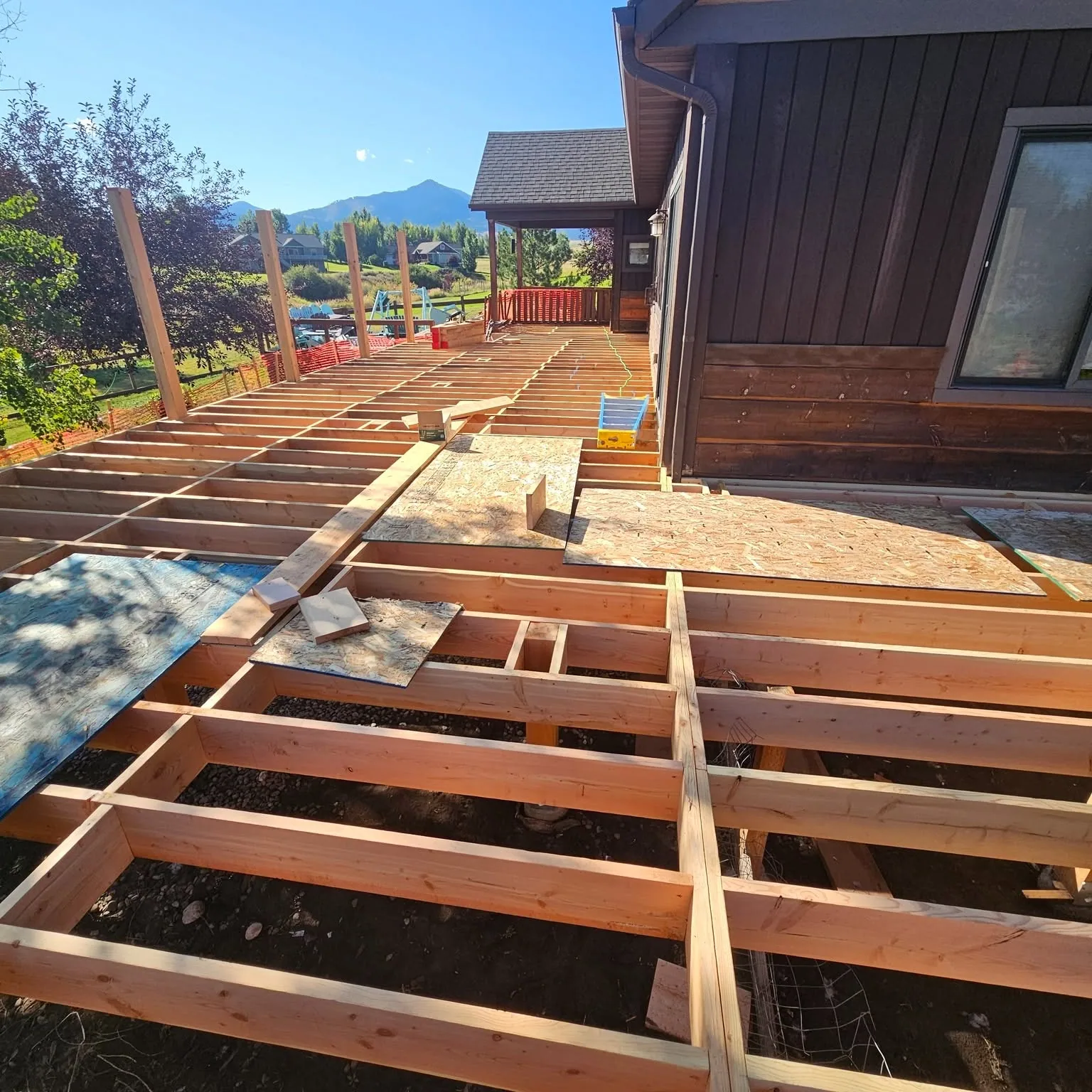 New wood deck joist framing mountain view home