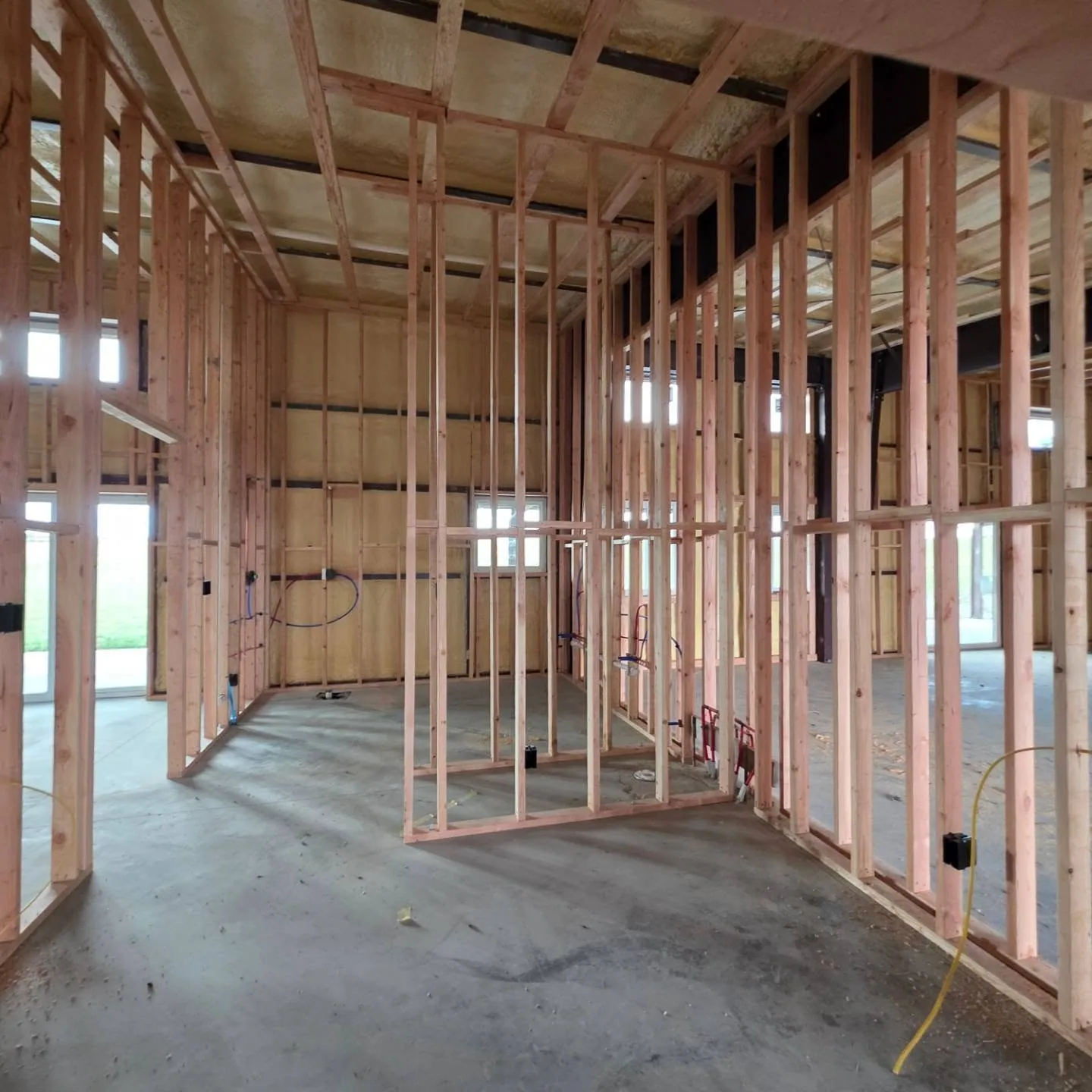 Wood stud interior framing pex rough in steel building